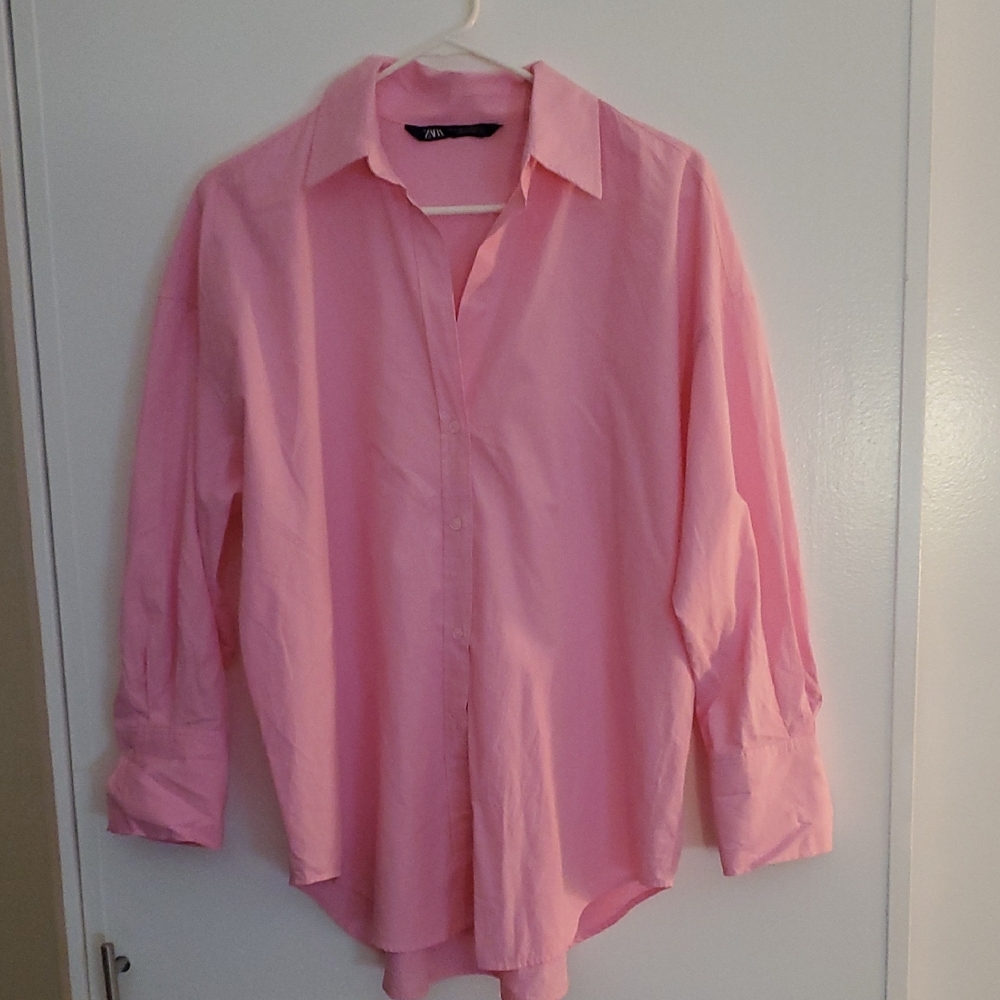 Zara Womens Light Pink Casual Button Down Shirt